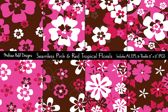 Seamless Pink & Red Tropical Florals preview 6