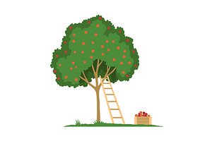 A tree with a ladder and a basket of, an Illustration by the8monkey