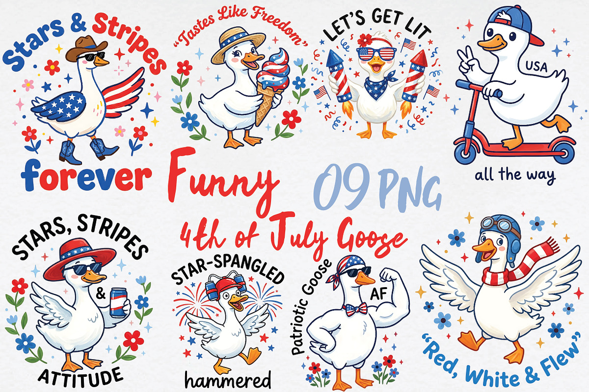 Funny 4th of July Goose PNG Bundle, a Seasonal Illustration by Daily.Designs (Photo 1 of 4)