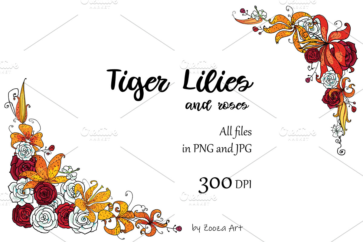 Tiger Lilies & Roses - clip-art, an Illustration by Zooza Art (Photo 5 of 15)