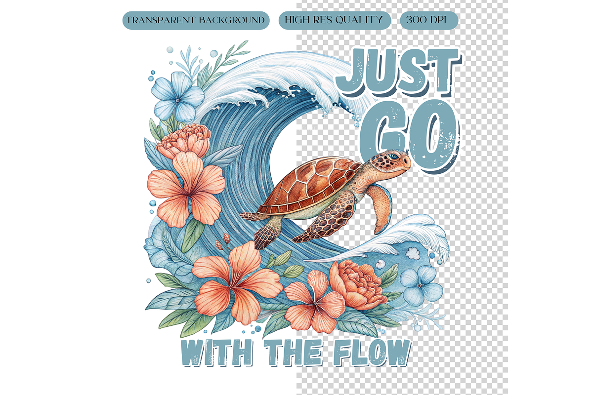Floral Sea Turtle PNG, Nautical, an Illustration by TatiMockup (Photo 7 of 7)