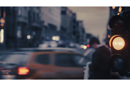 Traffic light on the evening city, a Transportation Photo by VictorGrow