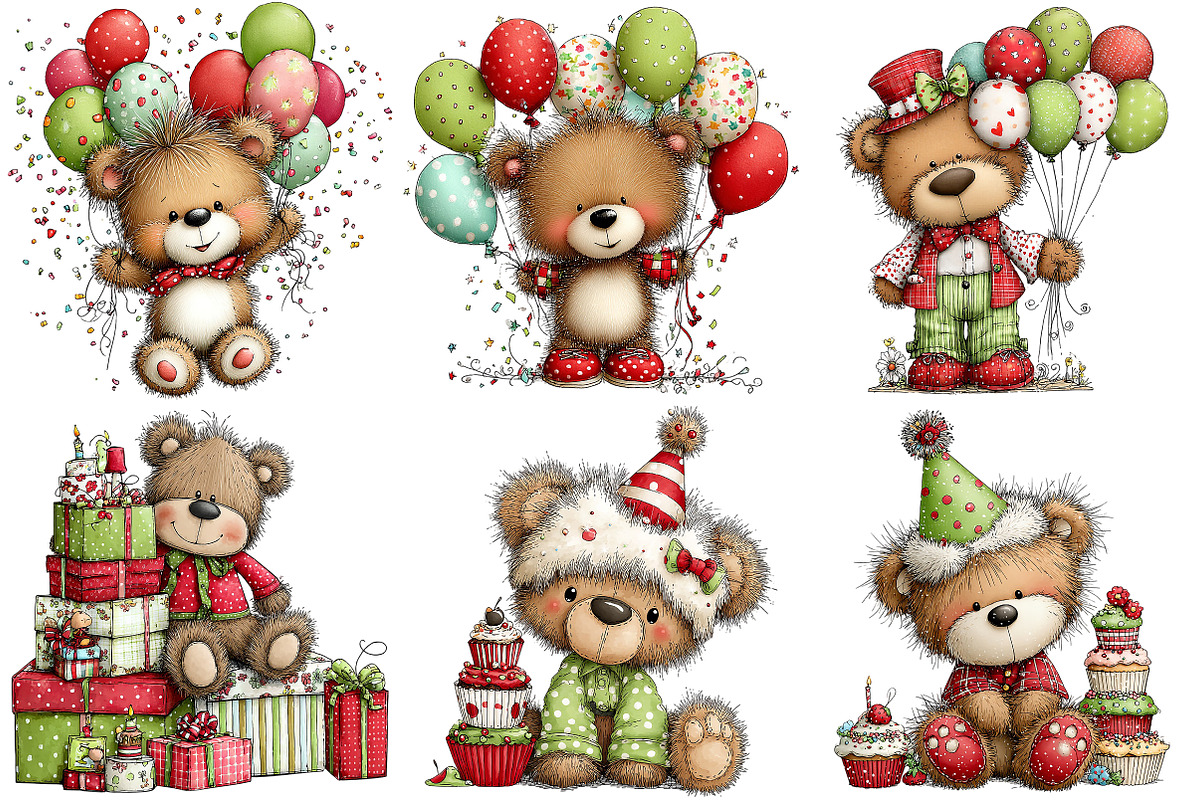 Whimsical Birthday Teddy Bear PNG, an Illustration by Craft Nest (Photo 4 of 11)
