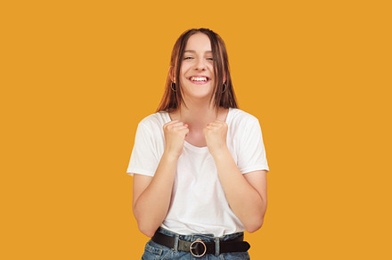 Yes gesture success woman joy happy fist hand, a Person Photo by Photo Drive Studio