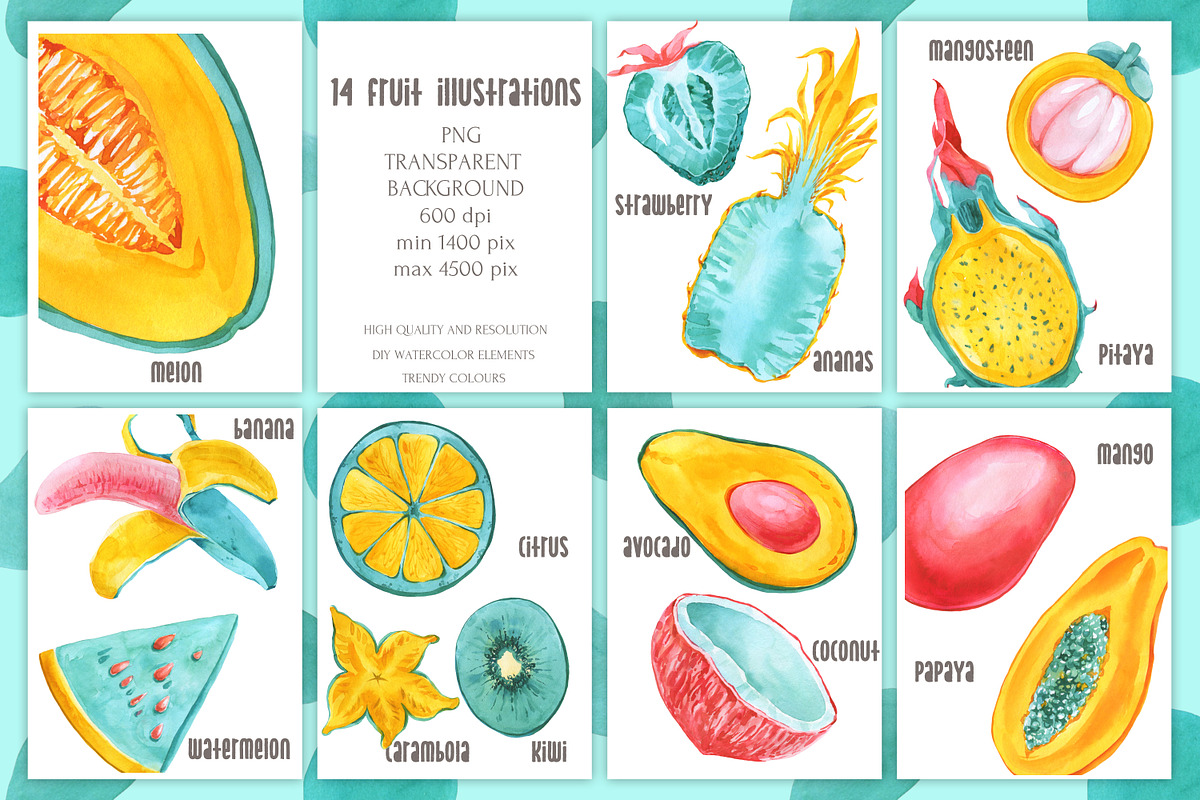 TROPICAL FRUITS Watercolor Set, an Illustration by Cat In Colour (Photo 5 of 7)