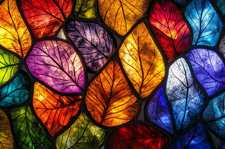 Colorful Stained Glass Leaf Pattern Design, an Abstract Photo by Natalia Klenova's Shop