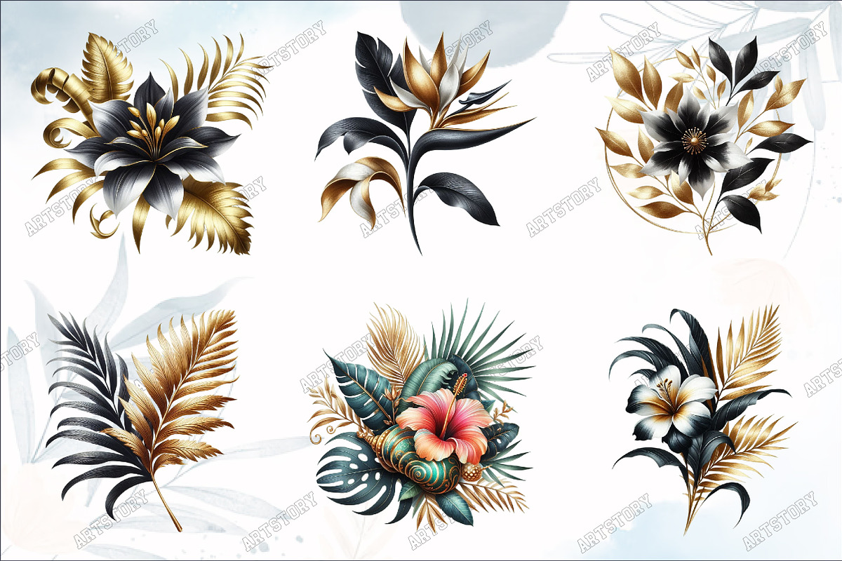 Black and Gold Tropical Clipart, a Graphic by designcity5 (Photo 2 of 5)