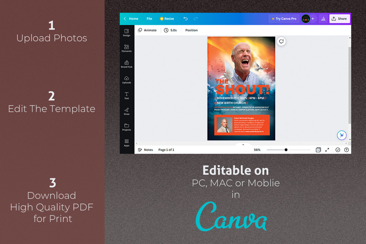 Shout Church Flyer Canva Template, a Flyer Template by loswl (Photo 2 of 5)