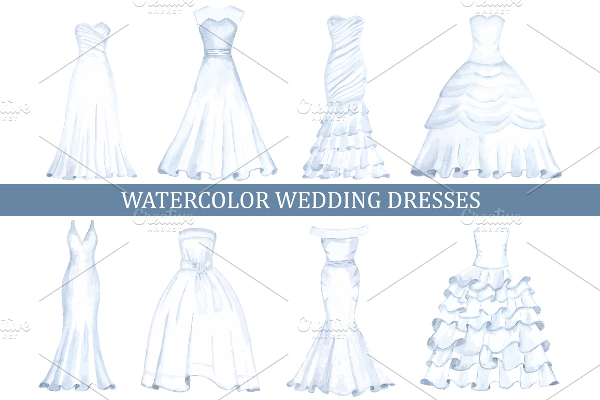 Watercolor wedding dresses, an Illustration by Natikka Art