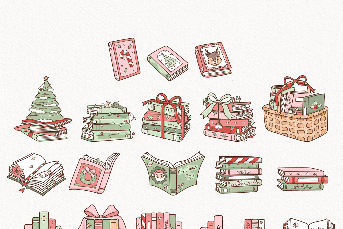 Christmas Bookish Clipart Bundle, a Seasonal Illustration by TitaLivingArt (Photo 3 of 9)