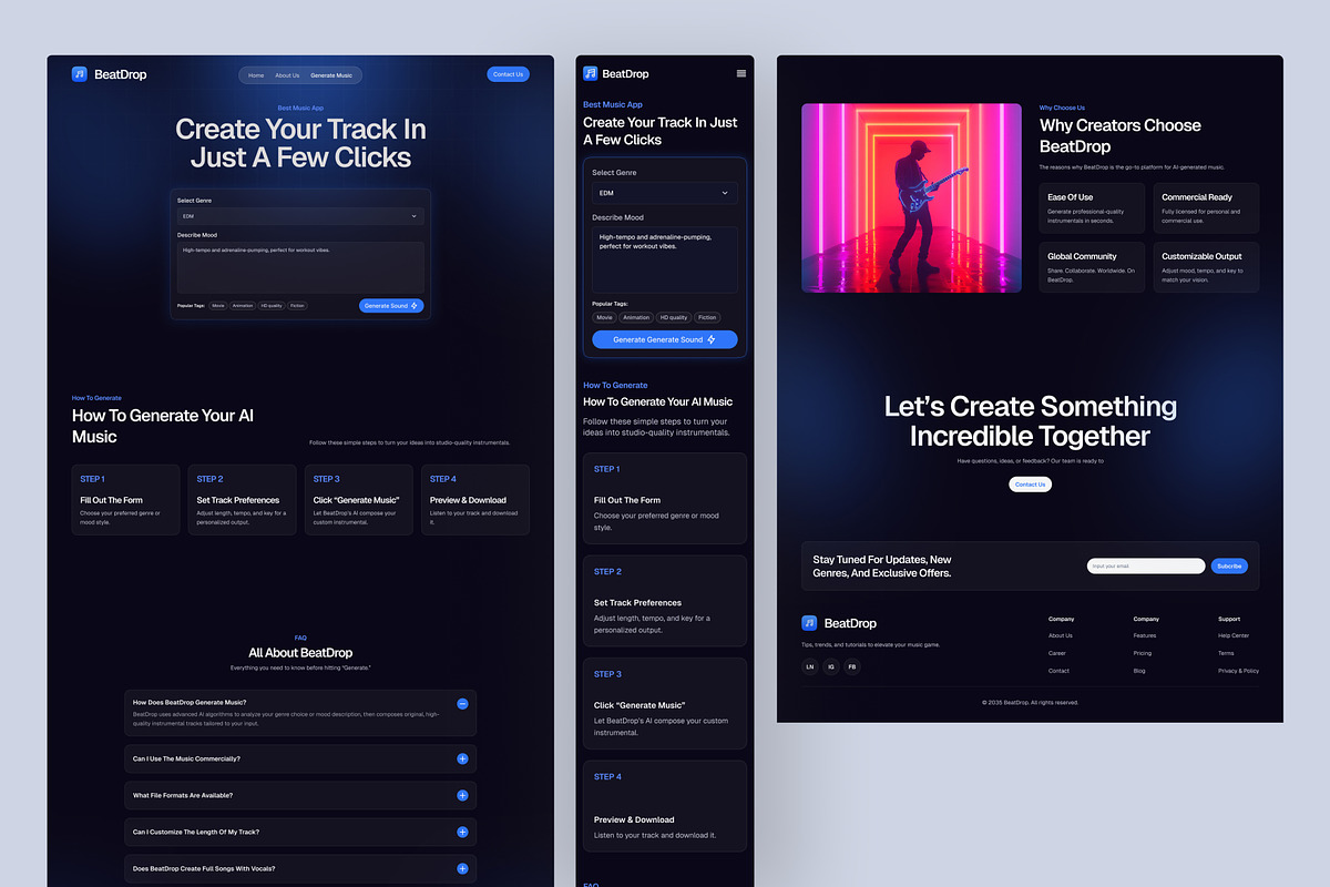 AI Music Generator Website UI Figma, an UI Kit Template by peterdraw (Photo 3 of 7)
