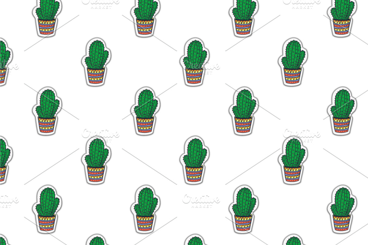 Hand drawn vector cactuses stickers, a Decorative Illustration by CreativeJourney (Photo 6 of 6)