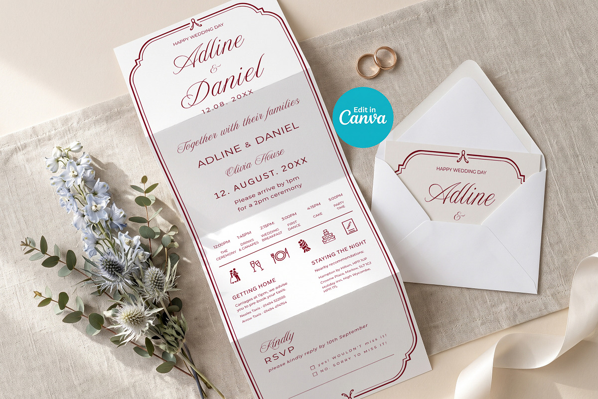 Burgundy Wedding Invitation Template, an Invitation Template by Arslan (Photo 1 of 3)
