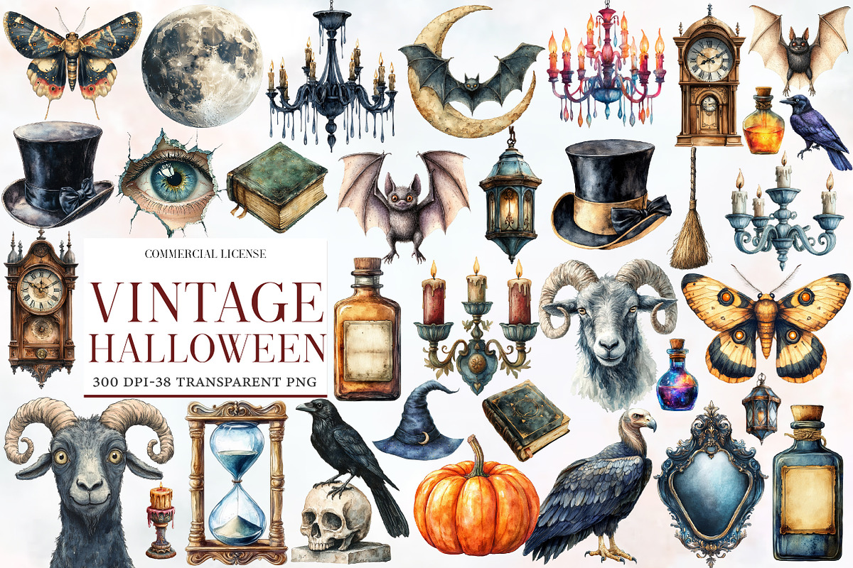 Vintage Halloween Clipart, an Illustration by Designworld (Photo 1 of 5)