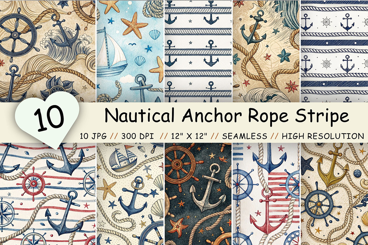 Nautical Anchor Rope Stripe Paper, a Pattern Graphic by FloridPrintables (Photo 1 of 10)