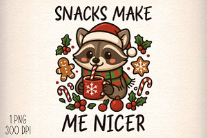 Christmas Raccoon Snacks Quote PNG, an Illustration by Daily.Designs