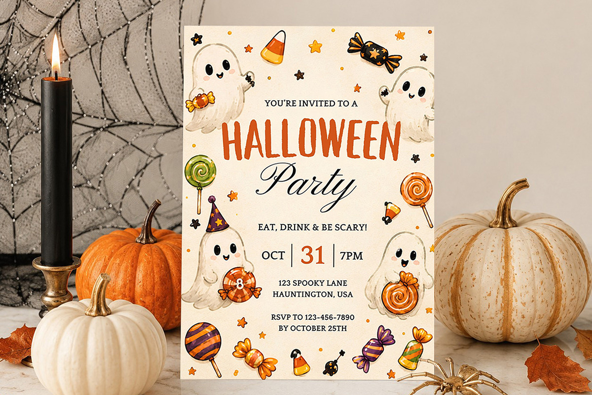 Cute Ghost Halloween Invitation, an Invitation Template by Arslan (Photo 1 of 5)
