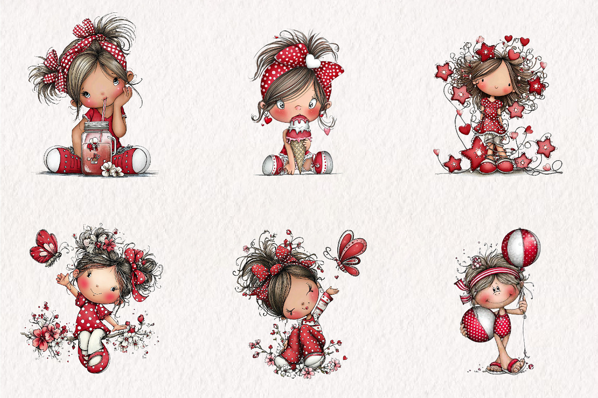 Whimsical Summer Girls Clipart, an Illustration by CreationArt (Photo 5 of 7)