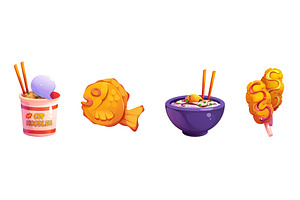 Cute Korean food cartoon icons, a Food Illustration by art PVP - market