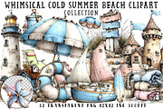 Whimsical Cold Summer Beach Clipart, an Illustration by OK Design (Thumbnail 1 of 6)