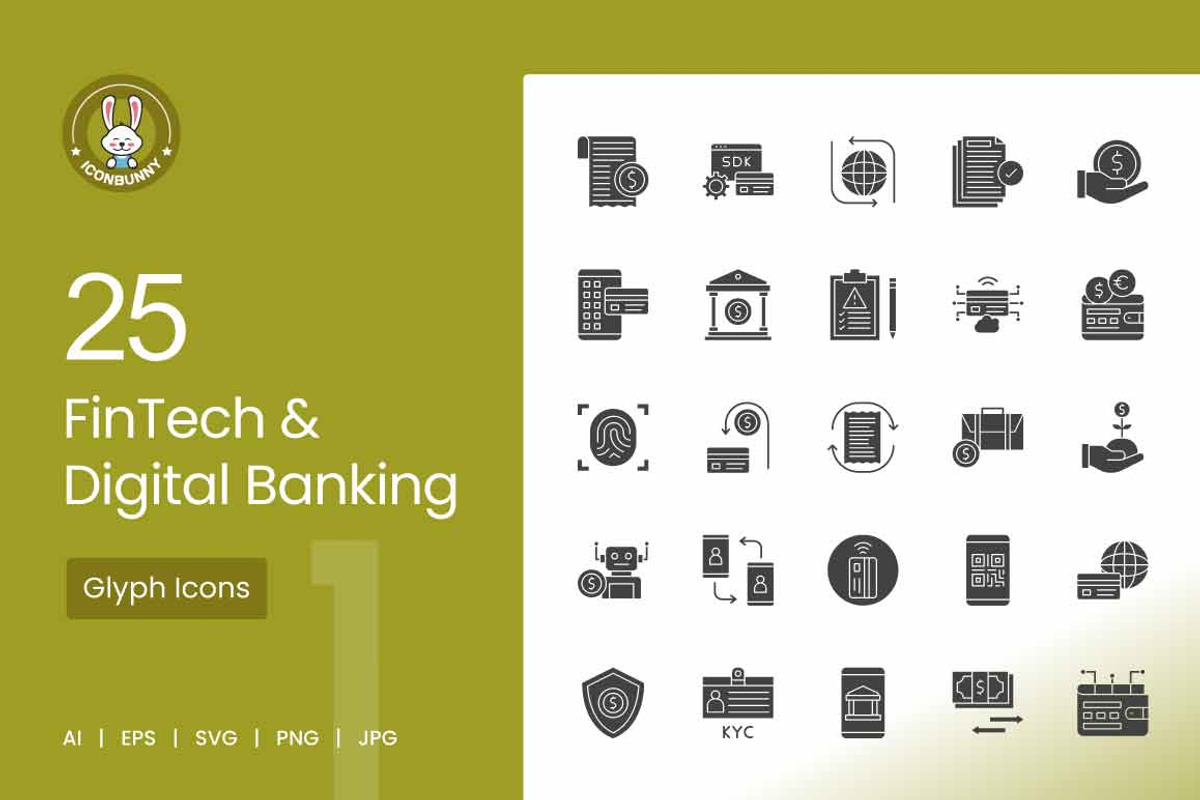 25 FinTech & Digital Banking Glyph, an Icon by IconBunny (Photo 1 of 2)