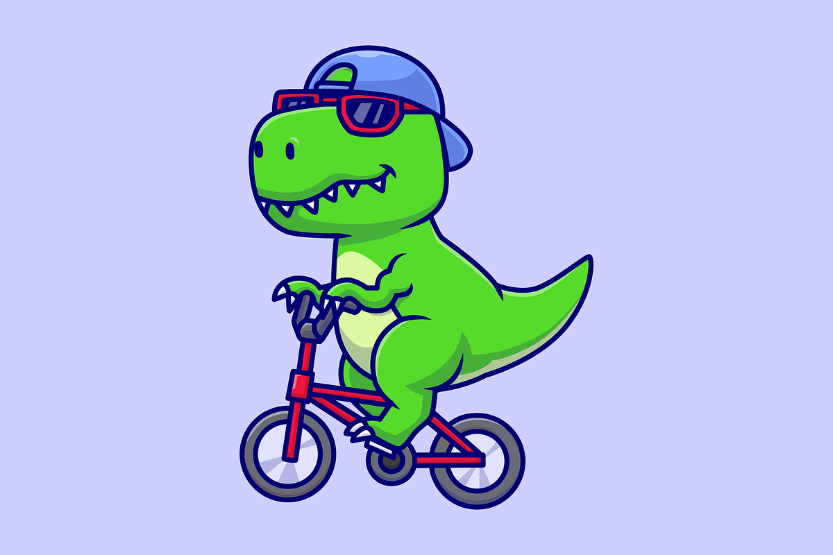 Cute Dino Riding Bicycle Cartoon, an Animal Illustration by Catalyst Labs