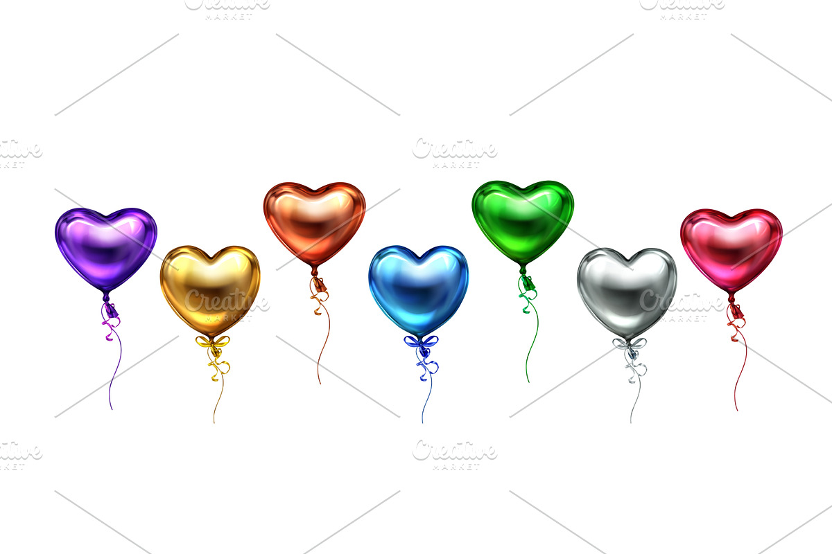 Glossy 3d heart balloons floating, an Object Illustration by art PVP - market