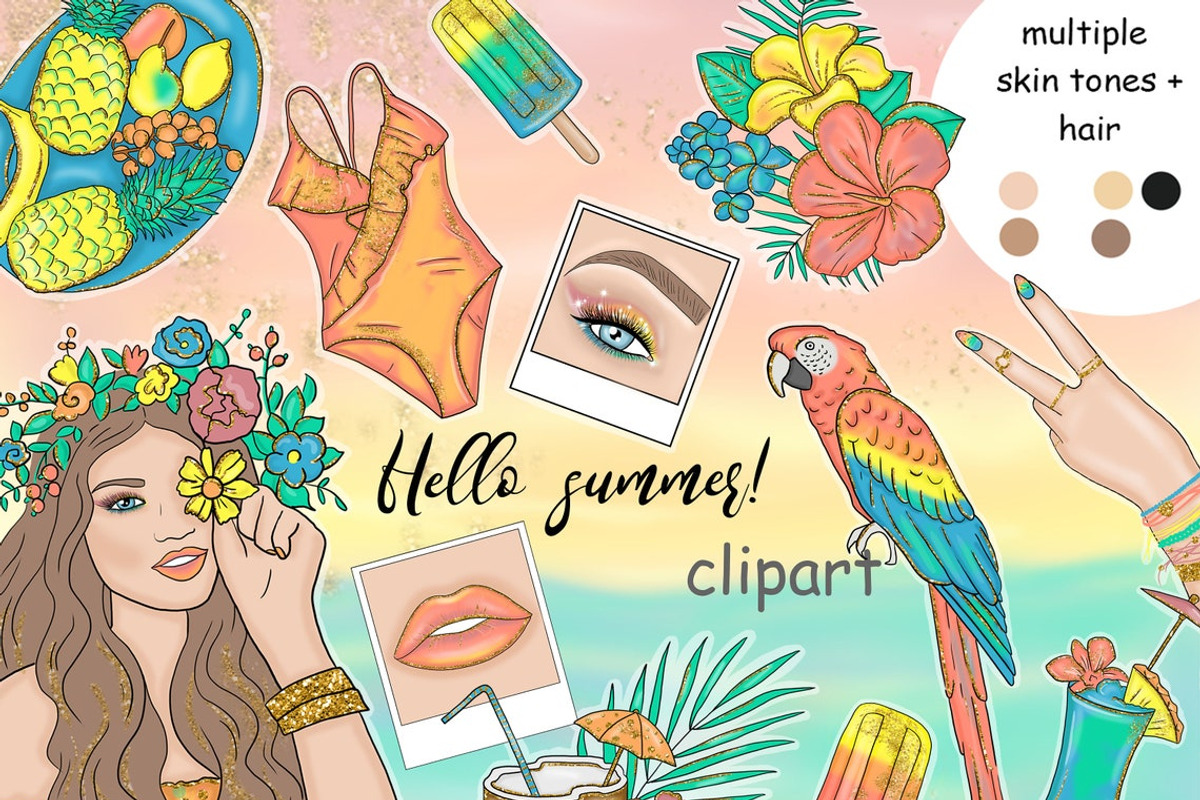 Hello Summer Clipart, an Illustration by GlamArtZhanna (Photo 1 of 4)