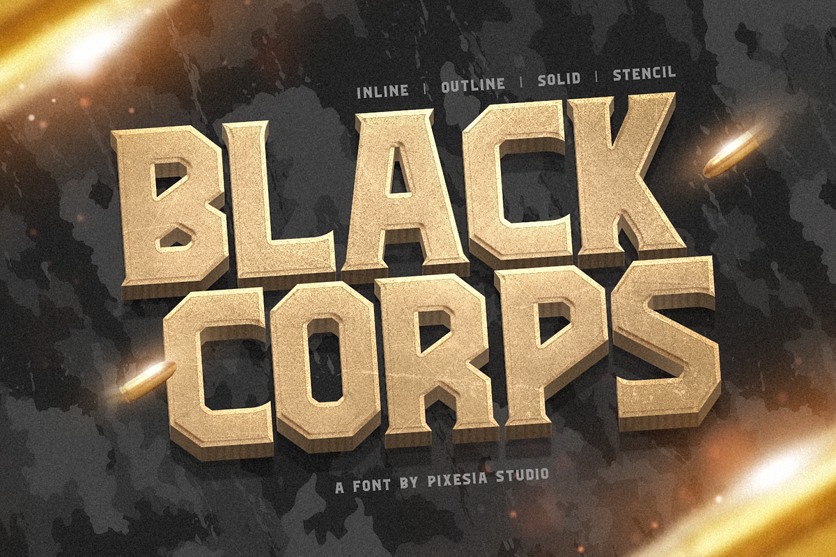 Black Corps - Military Serif Font, a Serif Font by Pixesia Studio (Photo 1 of 15)