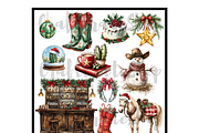 Watercolor Western Christmas Clipart, an Illustration by CraftCrateShop (Thumbnail 3 of 7)