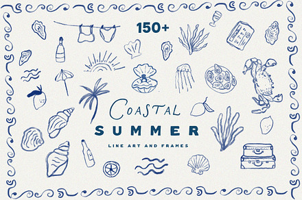 Coastal Icons & Hand Drawn Frames, an Object Graphic by Laras Wonderland