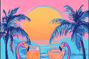 Neon Tropical Beach Party Scene, a Background Graphic by Printable Treasure (Thumbnail 5 of 6)