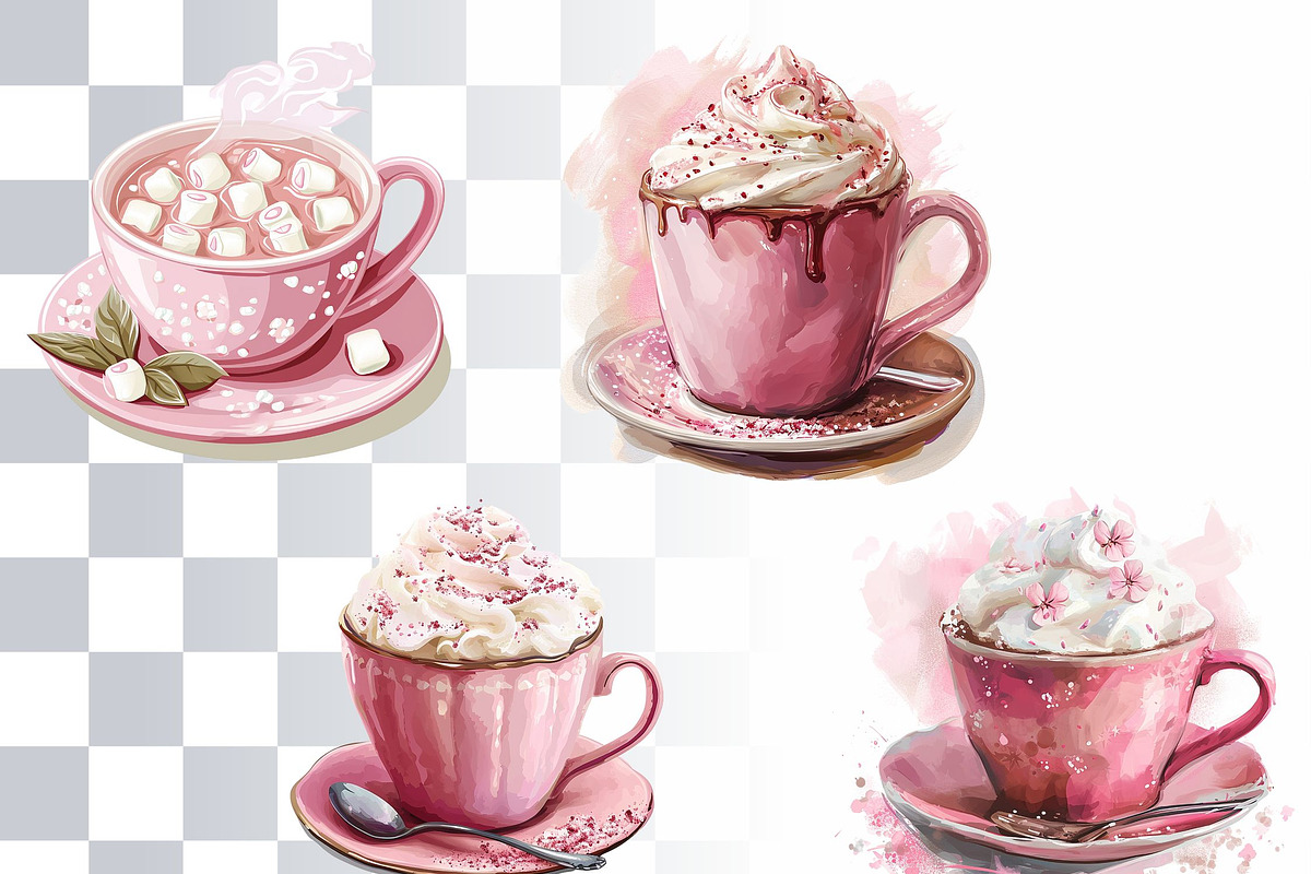 Pink Hot Cocoa Clipart, a Food Illustration by Loony Dream Designs (Photo 2 of 4)