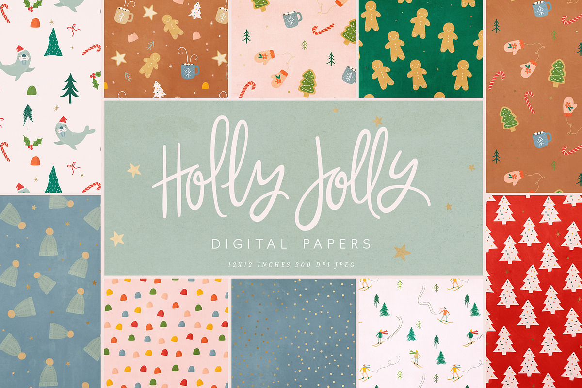 Holly Jolly Digital Papers, a Pattern Graphic by 7th Avenue Designs (Photo 1 of 4)