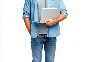Young man with a beard holding a lap, a Person Photo by MistyDay