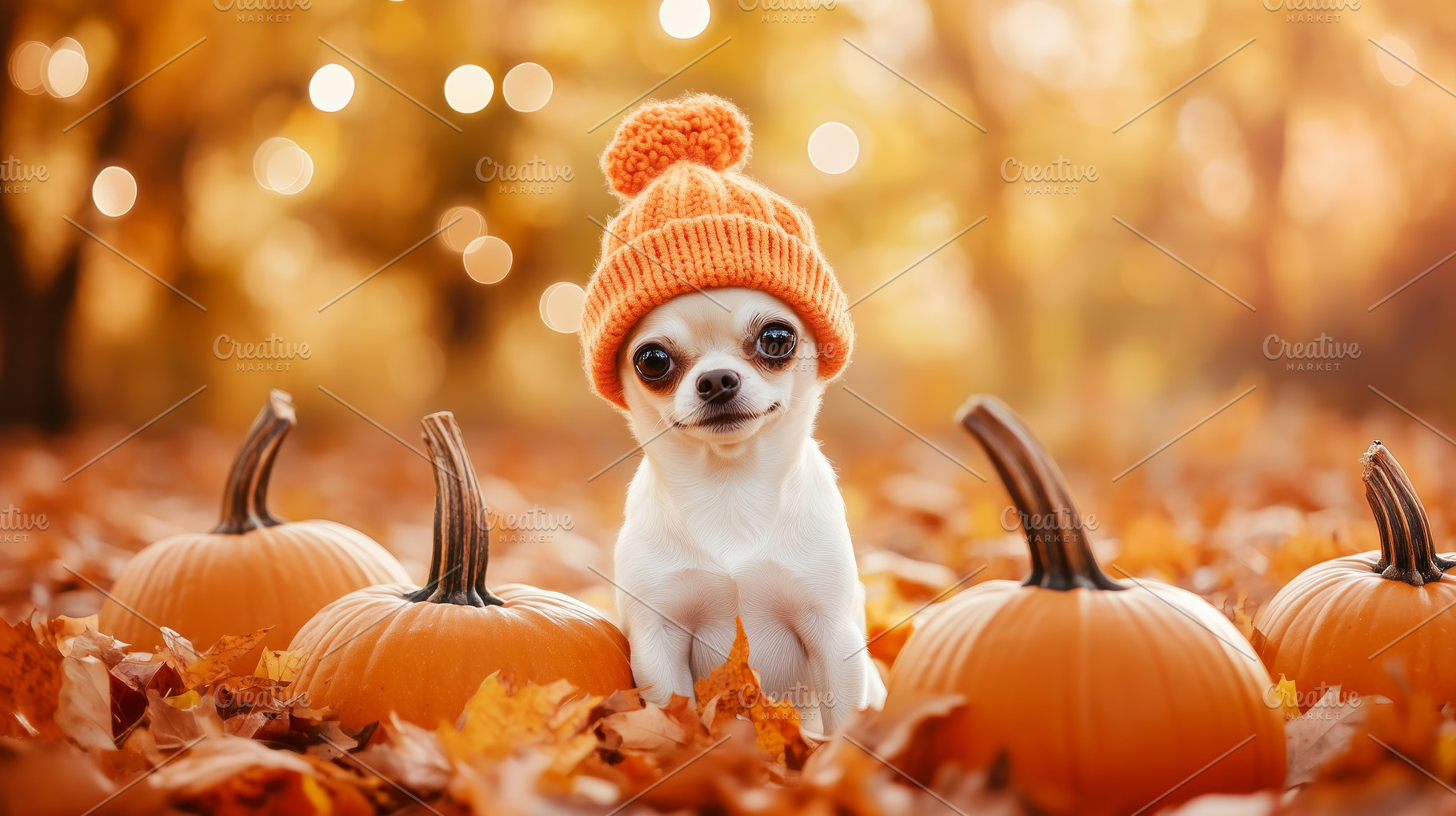 Adorable chihuahua with pumpkins, a Photo by LiliGraphie
