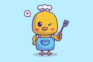 Cute Chef Chick Holding Spatula, an Animal Illustration by Catalyst Labs