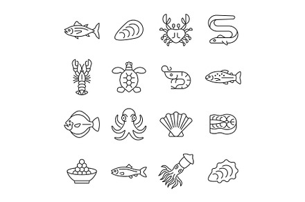 Seafood line icon set, an Outline Icon by ElineDesign