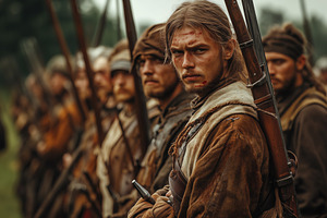 A group of historical soldiers standing in formation, dressed in period clothin, a Person Photo by Textures & Backgrounds