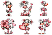 Whimsical Valentine Flamingo Clipart, an Illustration by CraftArtStudio (Thumbnail 4 of 6)