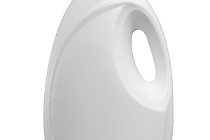 White plastic bottle for cleaning product with blue cap on isola, an Industrial Photo by ndanko