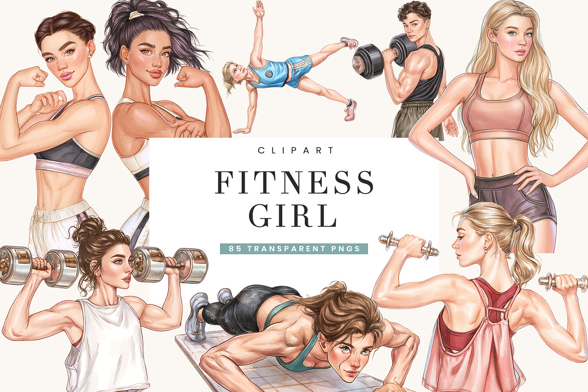 Fitness Girl Clipart Bundle, a Person Illustration by BusyDaydesign (Photo 1 of 9)