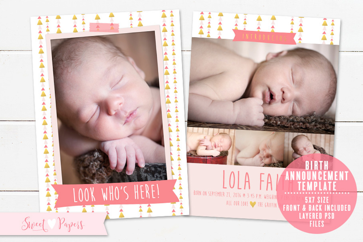 Birth Announcement Template, a Card Template by Sweet Papers