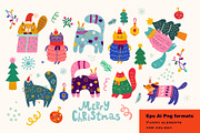 Christmas Cats, a Seasonal Illustration by MoleskoStudio (Thumbnail 3 of 26)