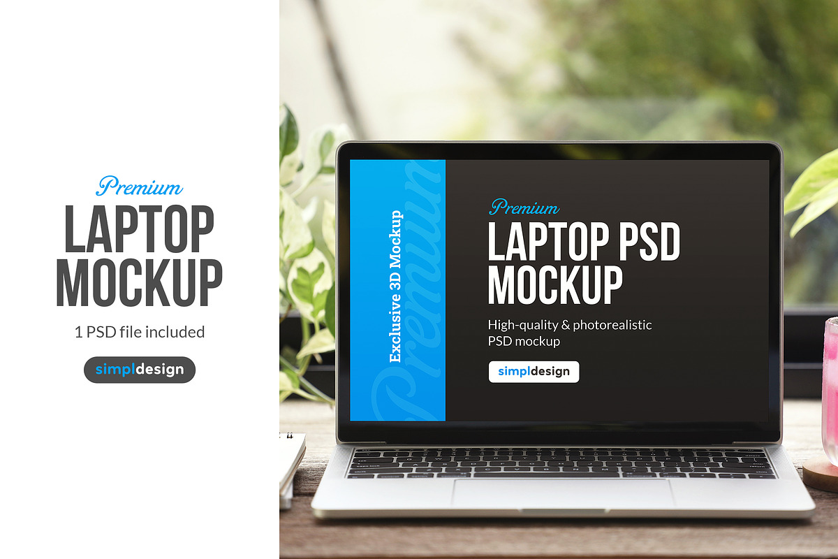 Laptop Mockup, a Mac Mockup by SimplDesign (Photo 1 of 3)