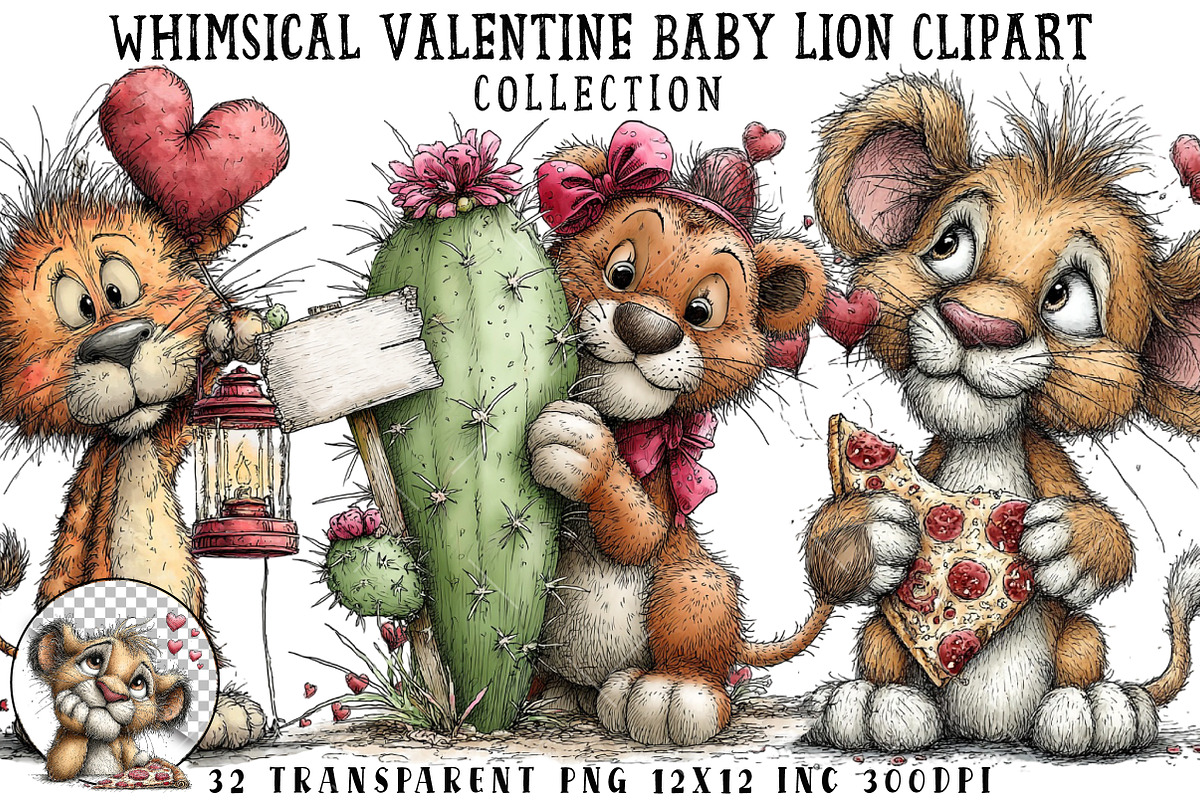 Whimsical Valentine Baby Lion Clipar, an Illustration by OK Design (Photo 1 of 6)