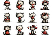 Strawberry Cat Whimsical Clipart, a Seasonal Illustration by Designking (Thumbnail 2 of 5)
