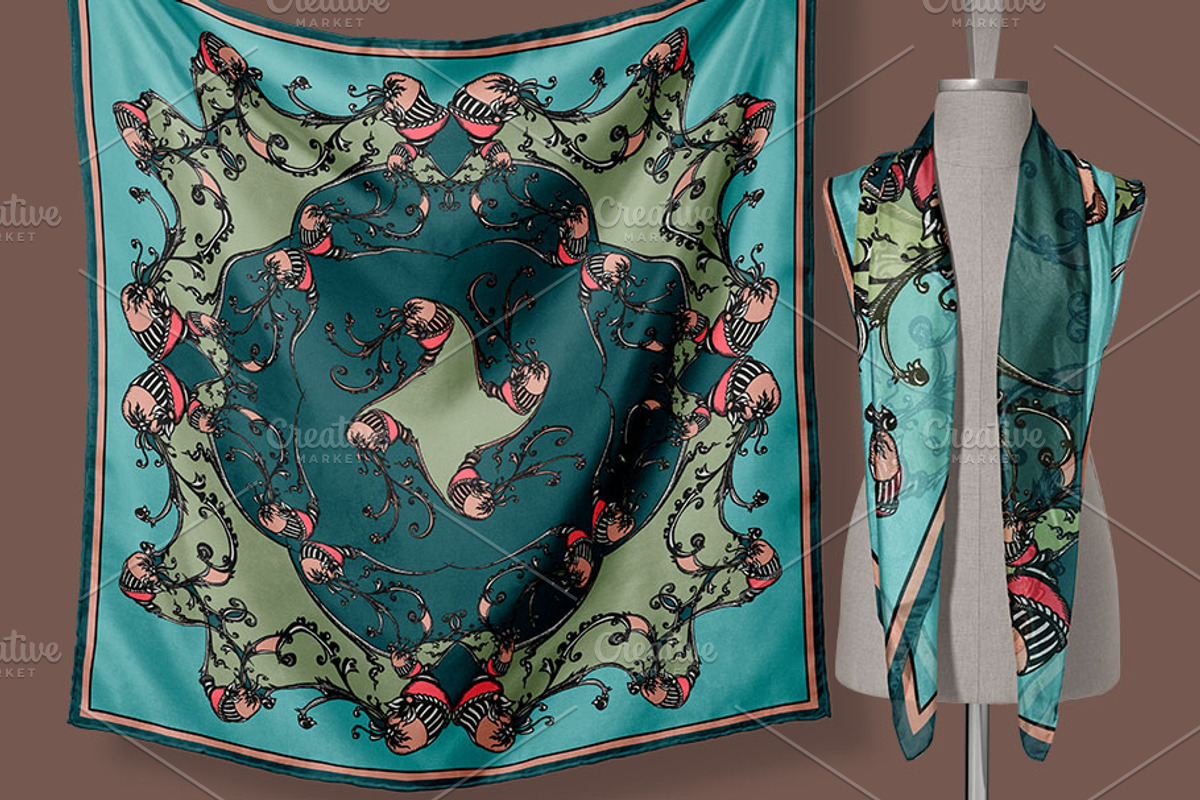 Rococo Botanique Silk Scarves Design, a Decorative Illustration by ilustrinna (Photo 2 of 12)