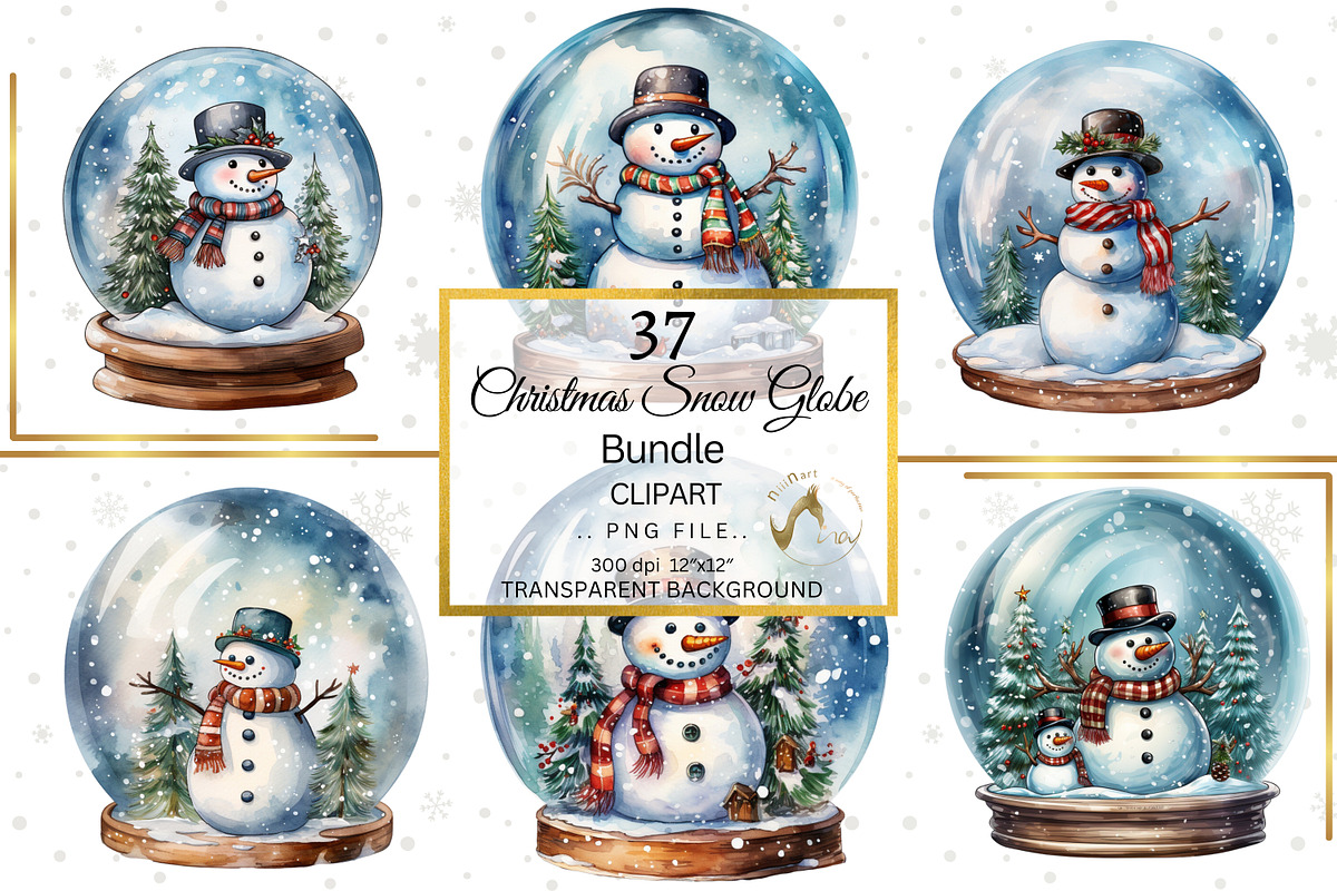 Christmas Snow Globe Clipart Bundle, a Seasonal Illustration by NiiiNArt