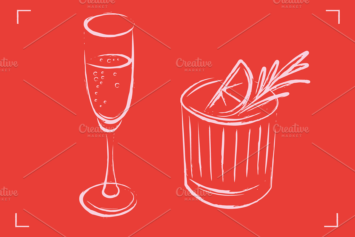 DRINKS LINE ART SET (12 ELEMENTS), a Food Illustration by Bonfloret Studio (Photo 3 of 6)